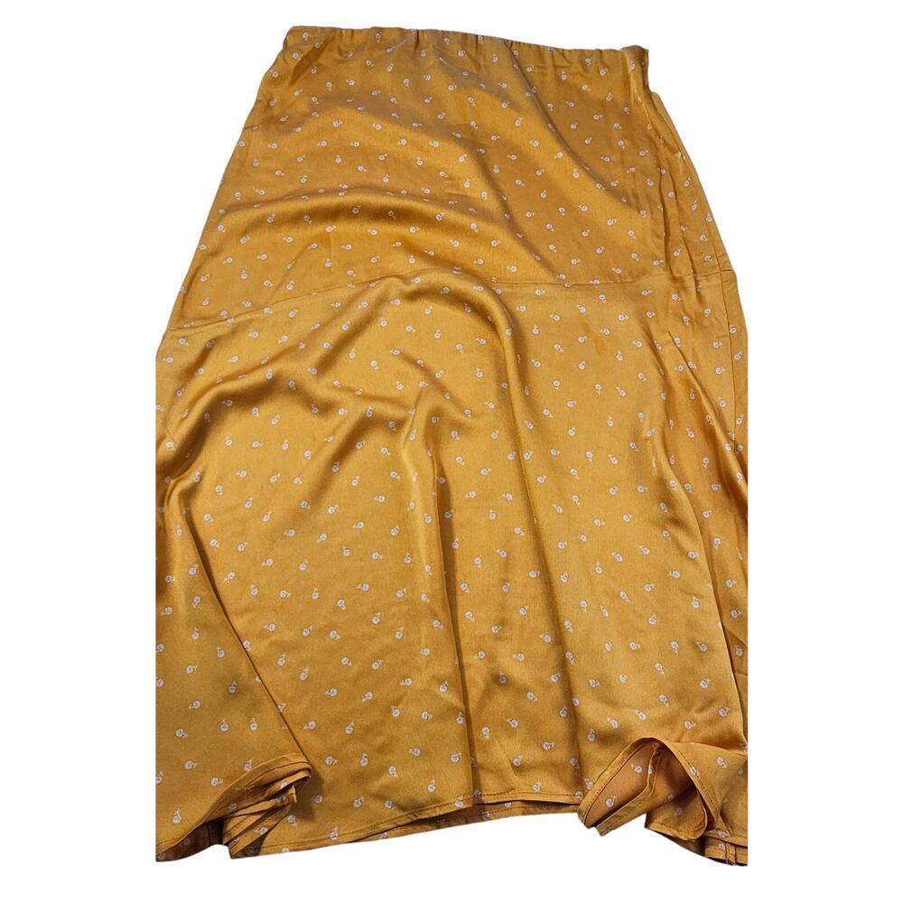 NWT Matild jane floral yellow asymmetrical midi slit skirt elastic waist boho M - Picture 3 of 8